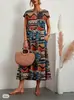 Vestido de Verano de Moda Europea y Americana Nuevo para Mujer 2025, de Comercio Exterior Transfronterizo, Holgado, con Mangas Murciélago, Cuello Redondo y Estampado