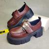 Mocasines Retro de Suela Gruesa para Mujer 2025 Nuevo Estilo Velcro Tacón Grueso Punta Redonda Versátil Moda Casual Británico Zapatos de Cuero Pequeños