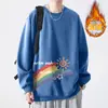 Moletom Masculino de Inverno 2025 Gola Redonda Pulôver Estampado Fibra de Poliéster Forrado com Lã Manga Longa Casual