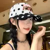 Gorra de Béisbol con Bordado de Letras de Color Contrastante y Lunares para Mujer, Ala Ancha, Adecuada para Caras Grandes, Estilo Retro Americano de Alta Gama, Gorra Trendy de Pico de Pato