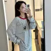 Conjunto de Pijama Cálido Estilo Japonés con Bloques de Color y Rayas de Mickey Cuello Redondo Dibujos Animados Térmico Holgado Sencillo Versión Grande Se Puede Usar Afuera
