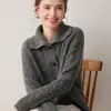 26 Outono Inverno Novo Suéter de Cashmere 100% de Botão Único Feminino Gola Larga Malha Trançada Solta Cardigan Casaco Top