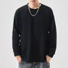 Camiseta de manga larga estilo americano para hombre, otoño, para salir, algodón puro, negra, gruesa, camiseta interior, cuello redondo, marca de moda, suéter