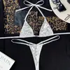 Nuevo Traje de Baño Dividido para Mujer Europeo y Americano 2024 Encaje Plateado Bikini Sexy Traje de Baño Bikini 1585g