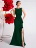 Vestido Longo Europeu e Americano Transfronteiriço Intelectual e Elegante com Design de Pregas na Cintura da Moda, Vestido de Festa de Alta Qualidade para Mulheres