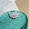 Anel Aberto de Folha Totalmente Cravejado com Zircônia Estilo Minimalista Ins Japonês e Coreano Anel de Personalidade de Nicho Ultra-Fada Exquisito de Alta Qualidade