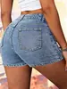 Shorts Jeans Stretch Estilo Europeu e Americano com Design de Bolso com Aba, Shorts Jeans de Cintura Média Justos para Mulheres, Disponível na Amazon e Temu