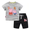 Camiseta de Niños 2023 Verano Nuevo Cerdo Globo Comercio Exterior ins Estilo Coreano Algodón Pantalones Cortos de Manga Corta para Niños Traje de Dos Piezas