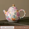 Tetera Pequeña de Esmalte Tetera de una Sola Pieza Flor Fresca Diez Mil Flores Tetera de una Sola Pieza Juego de Té Kung Fu Individual Tetera de Cerámica para el Hogar Olla con Asa