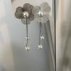 Pendientes de borla de perla de flor de metal dulces y atmosféricos, pendientes de moda de alta gama, joyería para orejas Mori sensual y femenina