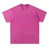 Camiseta de Verano Nueva de Algodón Puro de Color Sólido con Mangas Cortas, Estilo Retro Americano Desgastado Lavado, Top Fresco con Estilo