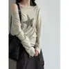 Camiseta de Manga Larga Luxi para Mujer con Escote Barco y Estampado, Otoño 2026, Estilo Punk con Remaches, de un Solo Hombro Ajustada Camiseta Básica para el Trabajo W36020