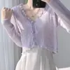 Cardigã fino feminino, adequado para usar sobre um vestido de alcinha, tricô de verão, xale, capa de seda gelada, jaqueta estilo fada