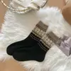 Calcetines Fair Isle de Lana para Mujer, Calcetines de Media Pantorrilla para Otoño e Invierno, Engrosados y Forrados de Felpa para Calidez, Calcetines Japoneses Retro con Bloques de Color, Calcetines Holgados