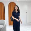 Vestido estilo polo negro sexy retro de estilo francés para mujer, de verano, ajustado, adelgazante, elegante, de alta gama.