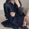 Estilo Chic Coreano 2026 Primavera y Otoño Nueva Versión Coreana Vestido de Solapa Plisado de Botonadura Única con Mangas Abullonadas para Mujer