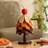 Alfombrilla Aislante Térmico Mesa de Comedor de Madera Maciza Antiescaldado Casero Posavasos de Árbol Adornos de Bambú Árbol de Navidad Cazuela Comida Plegable