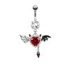 Anillo de ombligo con forma de murciélago transfronterizo Gatte, piercing para el pecho, piercing para el ombligo con forma de corazón de diablo y circonita roja.