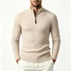 Comercio exterior transfronterizo otoño e invierno tejido acanalado media cremallera cuello medio alto para hombre cálido talla grande casual suéter de punto pullover engrosado