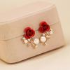 Aretes Rojos Elegantes de Venta Caliente Transfronteriza Aretes de Diamante Rosa Lazo Aretes Rojos de Red Este Año