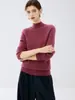 Suéter feminino de cashmere com gola alta parcial, novo para outono e inverno, cor sólida, malha justa, camisa base, suéter de cashmere de manga longa