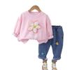 2025 Primavera y Otoño Nuevo Conjunto de Dos Piezas de Sudadera con Flores Casual y a la Moda para Niñas de 1 a 3 Años
