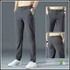 Pantalones casuales de verano para hombre, corte holgado, cintura elástica, pierna recta largos, pantalones de traje negros para primavera y otoño, estilo seda de hielo ultradelgada