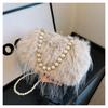 Bolsa de Hombro para Mujer de Moda Otoño e Invierno al por Mayor Transfronteriza, Bolso Cruzado, Imitación de Pluma de Pavo, Bolsa Cuadrada de Felpa con Borla de Perla Portátil
