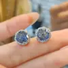 Conjunto de Pingente Octogonal Rosa do Milênio Corte Rosa Paraíba Brilho Leve Diamante de Alto Carbono Azul Tanzanita Brincos de Tarraxa Anel para Mulheres