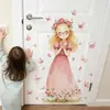 BRUP Vestido Rosa Floral Acuarela Niña Pegatina de Pared Autoadhesiva Habitación de Niña Puerta Habitación Infantil Pegatina Decoración de Pared HS5588E