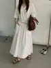Wensen Online Estilo Coreano Vestido Casual Holgado de Cuello en V para Mujer Verano Bolsillo con Solapa Diseño Pantalón Falda Larga de Manga Corta 69682