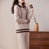 Conjunto de dos piezas de jersey y pantalones de cachemira con capucha para mujer, traje informal de otoño e invierno, adelgazante, combina con todo, de lana de punto.