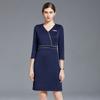 Vestido Profesional Azul Marino Elástico para Mujer Primavera/Verano 2022 Manga Media Ajustado para Viajes de Negocios Recepción de Hotel Ropa de Trabajo para Belleza