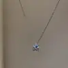 Estilo Similar al Libro Rojo Collar Anillo Azul Fresco con un Solo Diamante Moda Retro Versátil Diseño de Nicho Cadena para la Clavícula Elegante