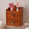 Caja de almacenamiento de madera maciza estilo cajón para escritorio vintage, caja de madera para exhibir artículos diversos de oficina, caja multifuncional para cosméticos y joyas