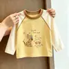 Camiseta de Manga Larga Estilo Coreano para Niños con Dibujo de Cachorro, Nueva Llegada de Otoño, para Bebés, Bloques de Color, Manga Ranglán, Casual, Algodón Puro
