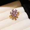 Anillo Delicado de Flor con Circonita Chapado en Oro Real de Color Dopamina, Anillo de Dedo Índice de Lujo Ligero de Gama Alta, Joyería de Moda para Mujer
