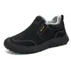 Sapatos Masculinos de Inverno Mais Veludo Quente Duas Camadas Superfície de Couro de Algodão Solado Macio Sapatos para Pais de Meia-Idade e Idosos Sapatos de Pano Old Beijing Estilo Business