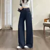 Jeans Lavados Retro Pantalones de Pierna Ancha Sueltos para Mujer Principios de Otoño Cintura Alta Adelgazantes Versátiles Pantalones de Pierna Recta Pantalones de Mopa Pantalones