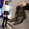 Botines de Tacón Grueso Punta Fina Estilo Callejero Botines Cortos para Mujer Otoño 2025 Nuevos Marrones Retro Botas Vaqueras Británicas Occidentales