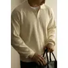 Suéter de Tricô Polo de Manga Longa com Gola Seagull Estilo Old Money para Homens, Suéter Casual Quente de Malha 14 Gauge Estilo Old Money Primavera 2026