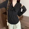 Moda Nueva Primavera 2026 Camiseta Elegante y Estilosa de Manga Larga con Cintas para Mujer Tallas Grandes, Corte Ajustado y Favorecedor