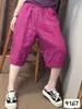 Algodón y Lino 2026 Verano Nuevo Estilo Pantalones de Cinco Puntos Retro Color Sólido Cintura Elástica Pantalones Talla Grande Casual Ajuste Holgado Ropa para Mujer