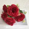 Ramo Artificial de 5 Rosas para Escenario de Arreglo Transfronterizo de Comercio Exterior, Boda en Casa Decoración Exterior Flores Falsas
