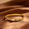 Pulsera de Acero de Titanio Dorado con Incrustaciones de Circonia Retro de Lujo Ligero Transfronteriza Europea y Americana, Pulsera Versátil de Acero Inoxidable Chapado en Oro de Alta Gama