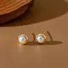 Pendientes de Acero Inoxidable de Alta Gama en Oro de 18 Quilates de Estilo Popular Europeo y Americano con un Diseño Único y Joyería de Aro con Perla