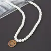 Cadena de clavícula de cuentas de vidrio de temperamento transfronterizo europeo y americano, cadena de clavícula sonriente, estilo hip-hop de una sola capa, caballo fantasma, collar de perlas