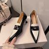Zapatos de Marca de Diseñador con un Toque de Lujo, Tacones Altos Versátiles de Punta Aguda con Bloques de Color, Tacones Finos, Zapatos de Mujer para el Trabajo, Estilo Old Money