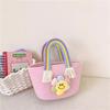 Bolsa de Cuerda de Algodón Bolsa Tejida de Paja Cuerda de Algodón Bolso de Mano de Cuerda de Algodón Bolso de Hombro Bolso de Playa Hueco Bolso Tote Bolsa Tejida Arcoíris