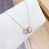 Chegada Nova 2023 Colar Feminino Fashion Style Coreano Anel Ouro Rosa Corrente de Elo Fase Colar Duplo Anel Conjunto de Diamantes Corrente Curta para Clavícula Feminina